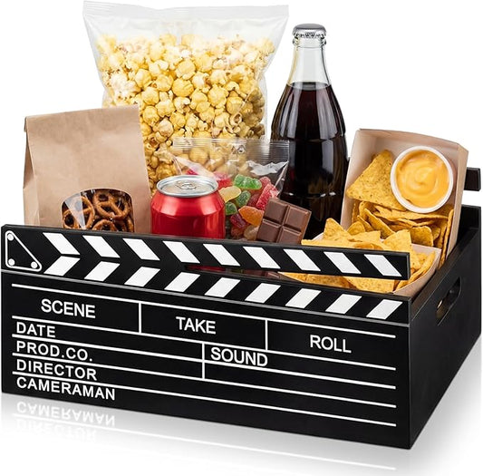 Movie Night Supplies Snack Trays with Handles Reusable Wooden Movie