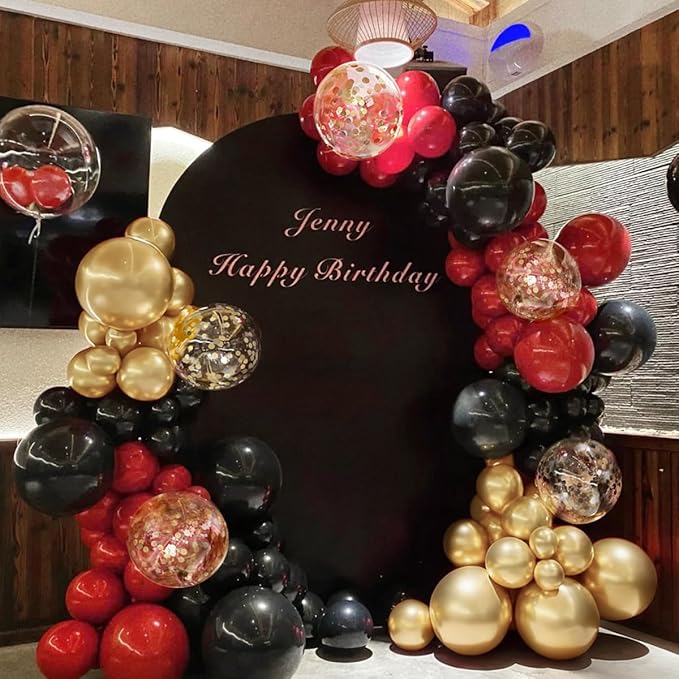 155Pcs Red Black Gold balloons Garland Arch Kit with Gold Confetti