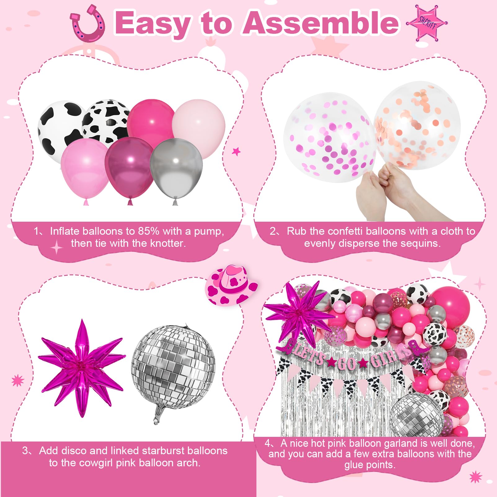 137Pcs Disco Cowgirl Party Decorations, Bachelorette Cowgirl Balloons