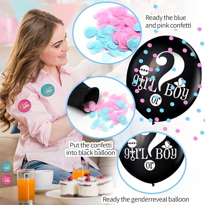 124 Pcs Gender Reveal Decorations Kit Party Supplies With 36''