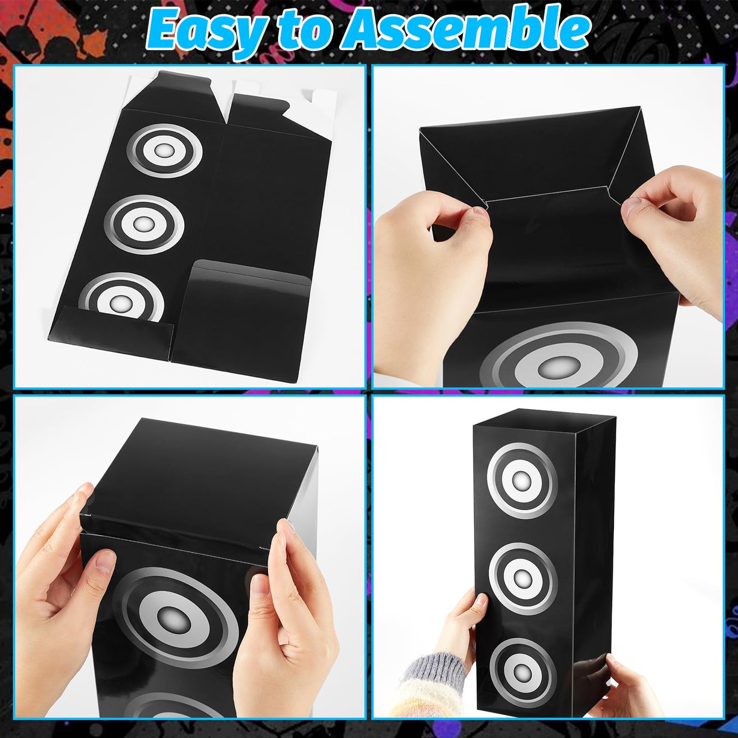 Naozinebi 6 Pcs 80s 90s Party Boxes Hip Hop Party Decorations Large
