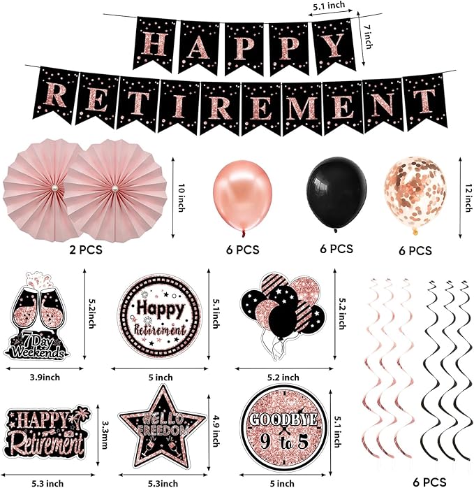 Retirement Party Decorations for Women Rose Gold Retirement Crown