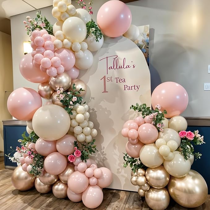 HILAVO Pink and Gold Balloons 12 Inch Pastel Light Baby Pink Double
