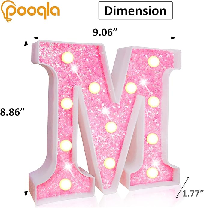 Pooqla LED Marquee Letter Lights, Light Up Pink Letters Glitter #4