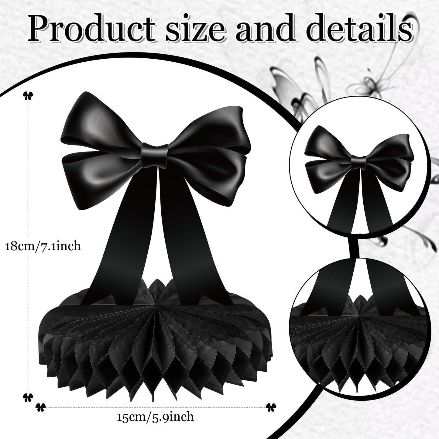 Containlol 9 Pcs Black Bow Birthday Party Decorations Bow Honeycomb