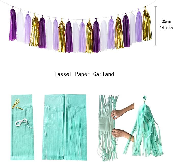 Purple Gold Graduation Decorations 30pcs Kits Lavender White Paper