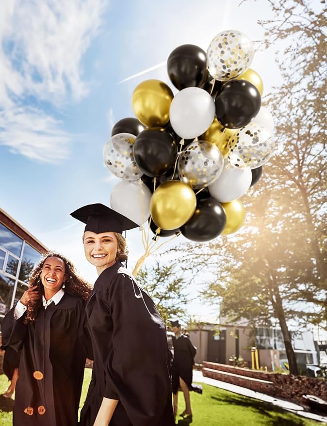Black and Gold Balloons, 60 Pcs 12 Inch Graduation Balloons, Metallic