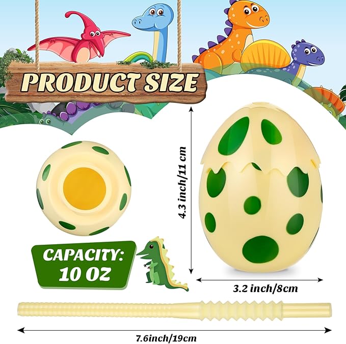 12 Pcs Kids Dinosaur Party Favor Cups with Lids and Straws 10 oz Egg