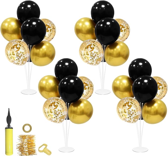 Black and Gold Party Decorations 4 Set Balloon Stand Table