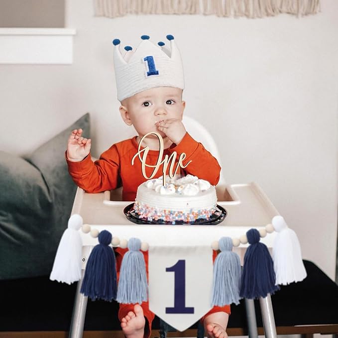 1st Birthday Decoration Blue And White High Chair Banner For Boy