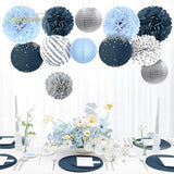 Dusty Blue Wedding Decorations 12 PCS Blue Grey Tissue Pom Poms