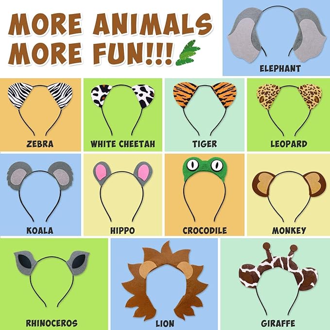 12pcs Jungle Animal Safari Headbands with Animal Hair Hoops Photo