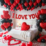 Valentine's Day Decorations Set Red Black Balloon Kit with 16 I LOVE