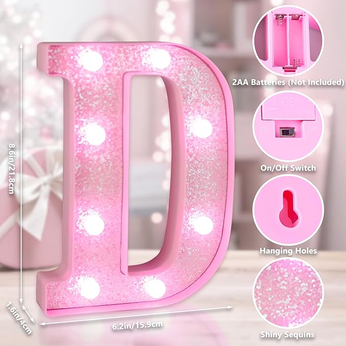 Pink Light Up Letters, LED Marquee Letters for Table, Small Glitter #2