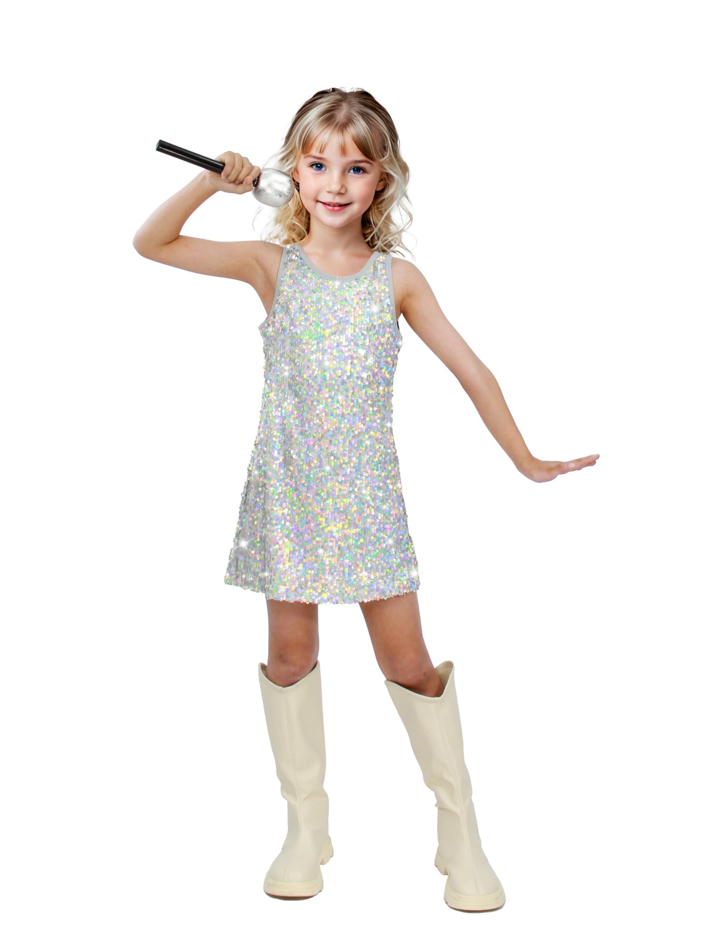 Sinkawa Jackets Girls Sequin Dress Sparkly Sleeveless Costume Prom