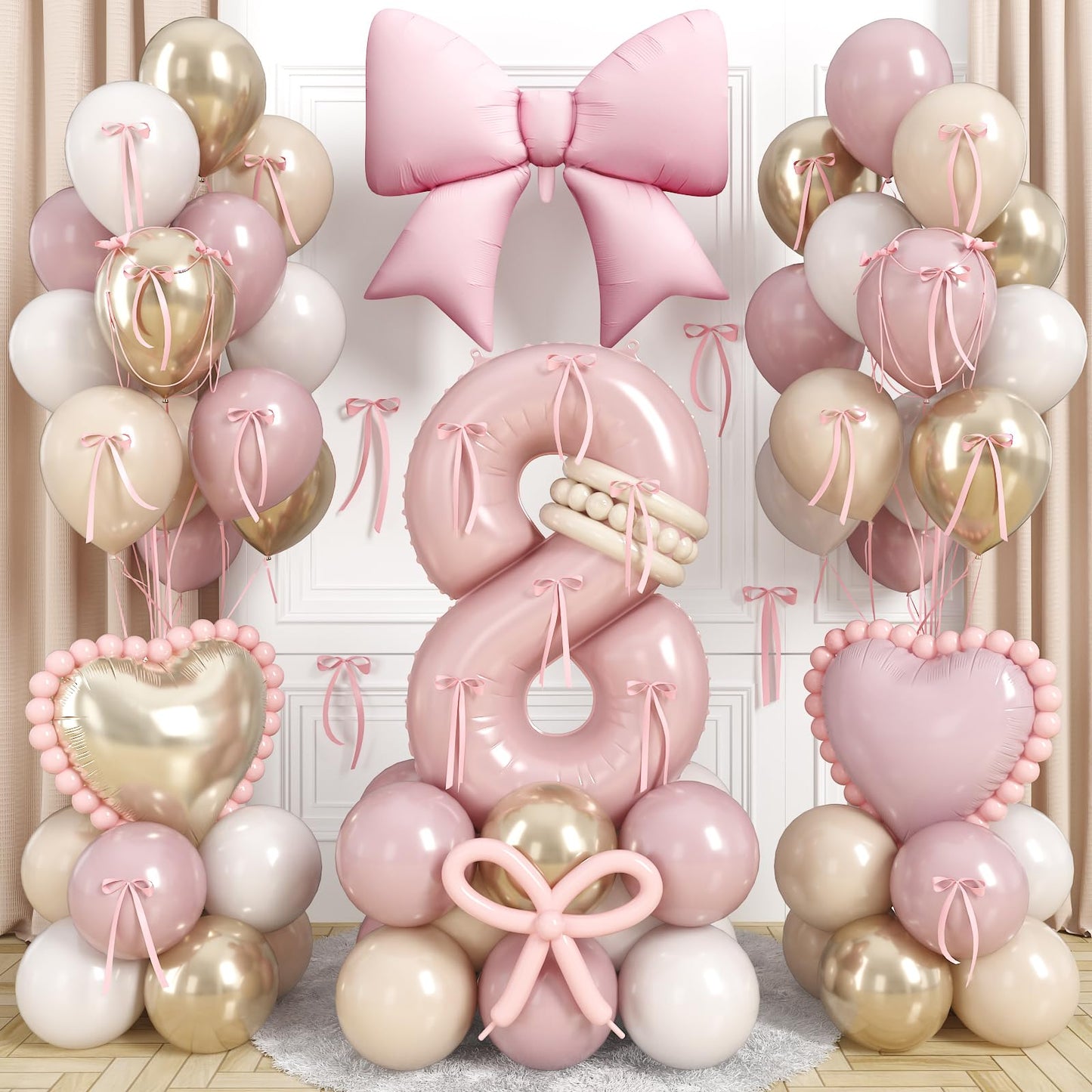 40 Inch Dusty Pink Balloon Number 8, Dusty Blush Pink Gold Cream Beige