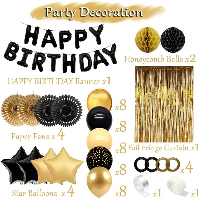 Black and Gold Party Birthday Decorations Men Black Happy Birthday