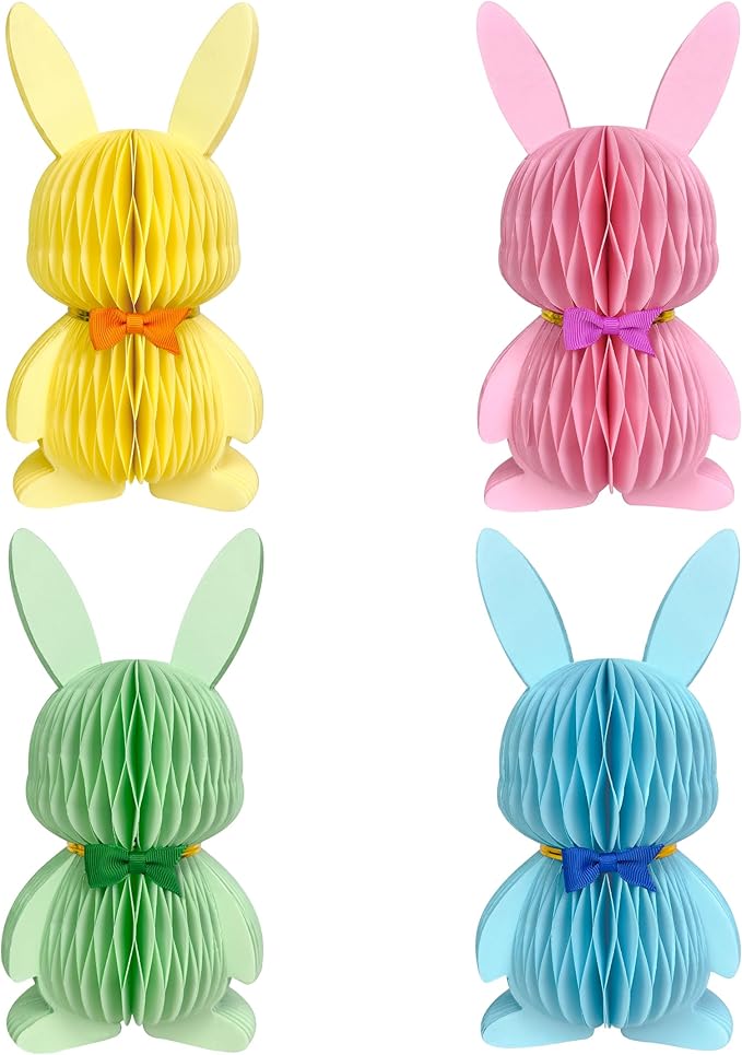 Easter Decorations 4 PCS Easter Bunny Honeycomb Colorful Easter