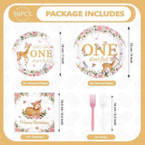 96Pcs Pink Deer Girl 1st Birthday Party Supplies Isn't She