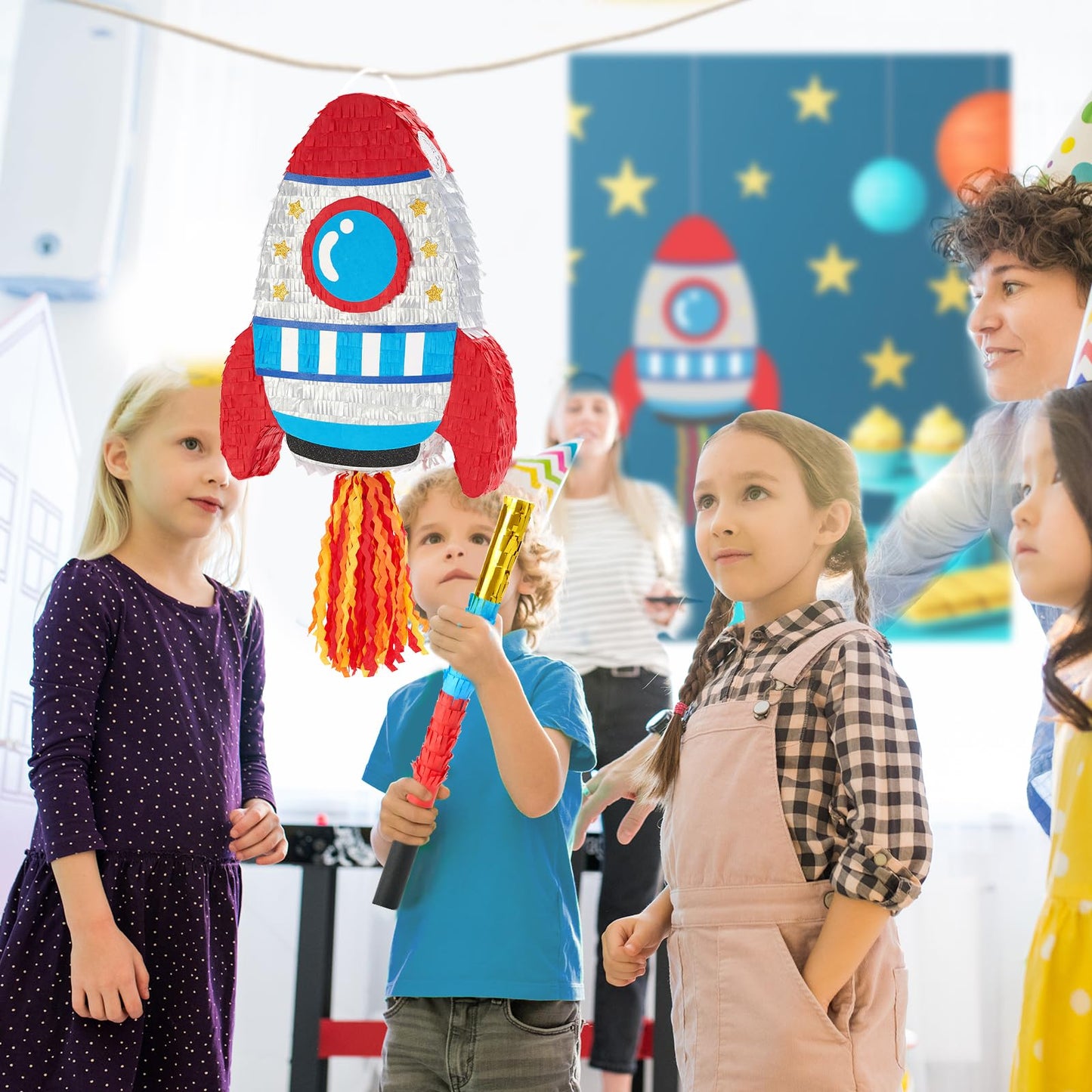 WERNNSAI Rocket Piñata - Rocket Ship Piñata Bundle with Blindfold and
