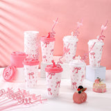 Yungyan 24 Sets Pink Bow Party Favors Goodie Cups with Lids and Straws
