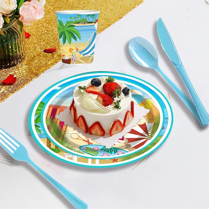177 pcs Beach Party Supply Disposable Tableware Set with Tablecloth