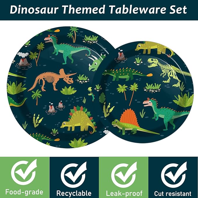 96PCS Dinosaur Tableware Set Fossil Dinosaur World Dinnerware