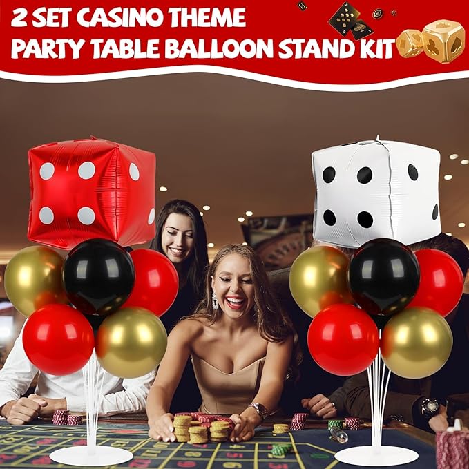 Casino Party Balloons Stand Kit 2 Sets with 2 Dice Foil Balloons
