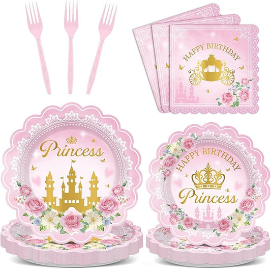 96pcs Princess Birthday Party Decorations Pink Princess Scalloped