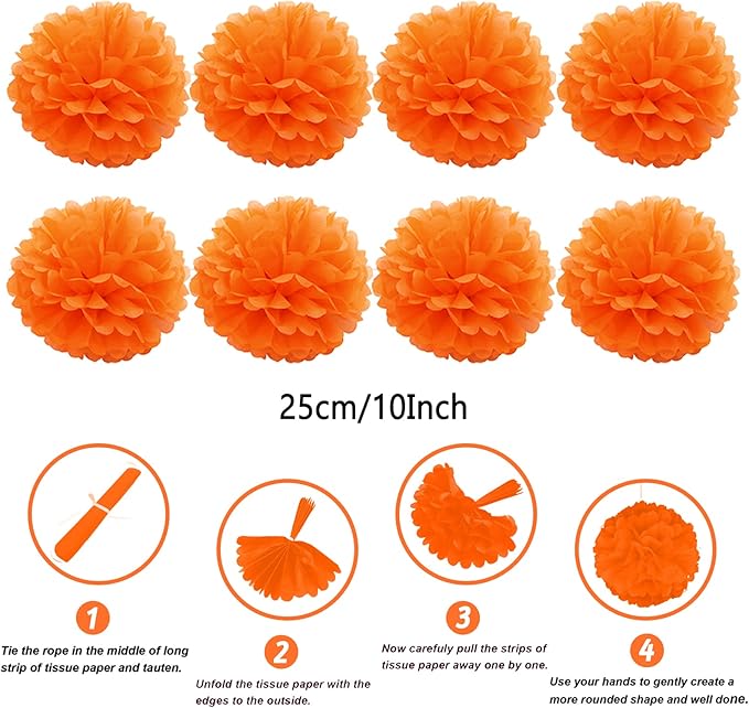 ZERODECO Party Decorations, 41 Pcs Orange Papar Fans Pompoms Garlands