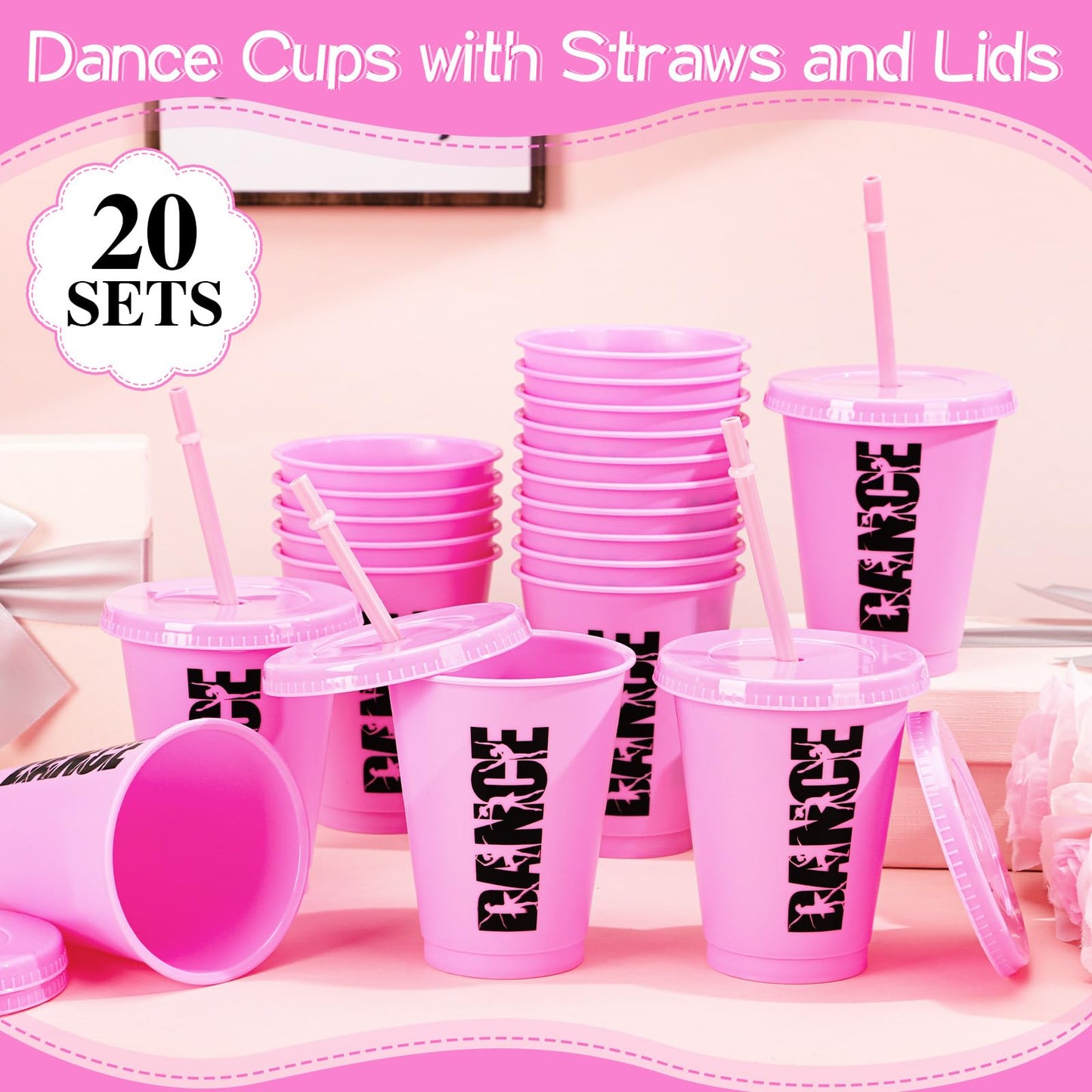 Domensi 20 Pcs Pink Plastic Dance Cups Bulk Dancer Graduation Gifts 16