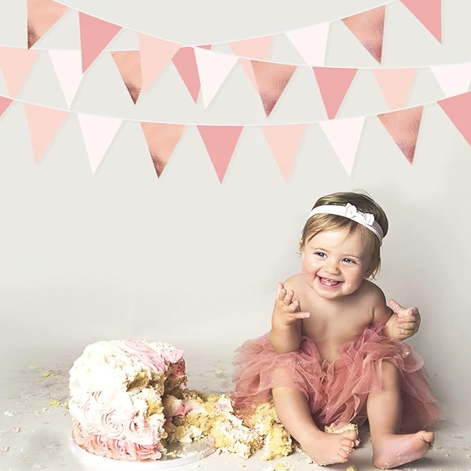 32Ft Rose Gold Party Decorations Dusty Blush Pink Pennant Banner