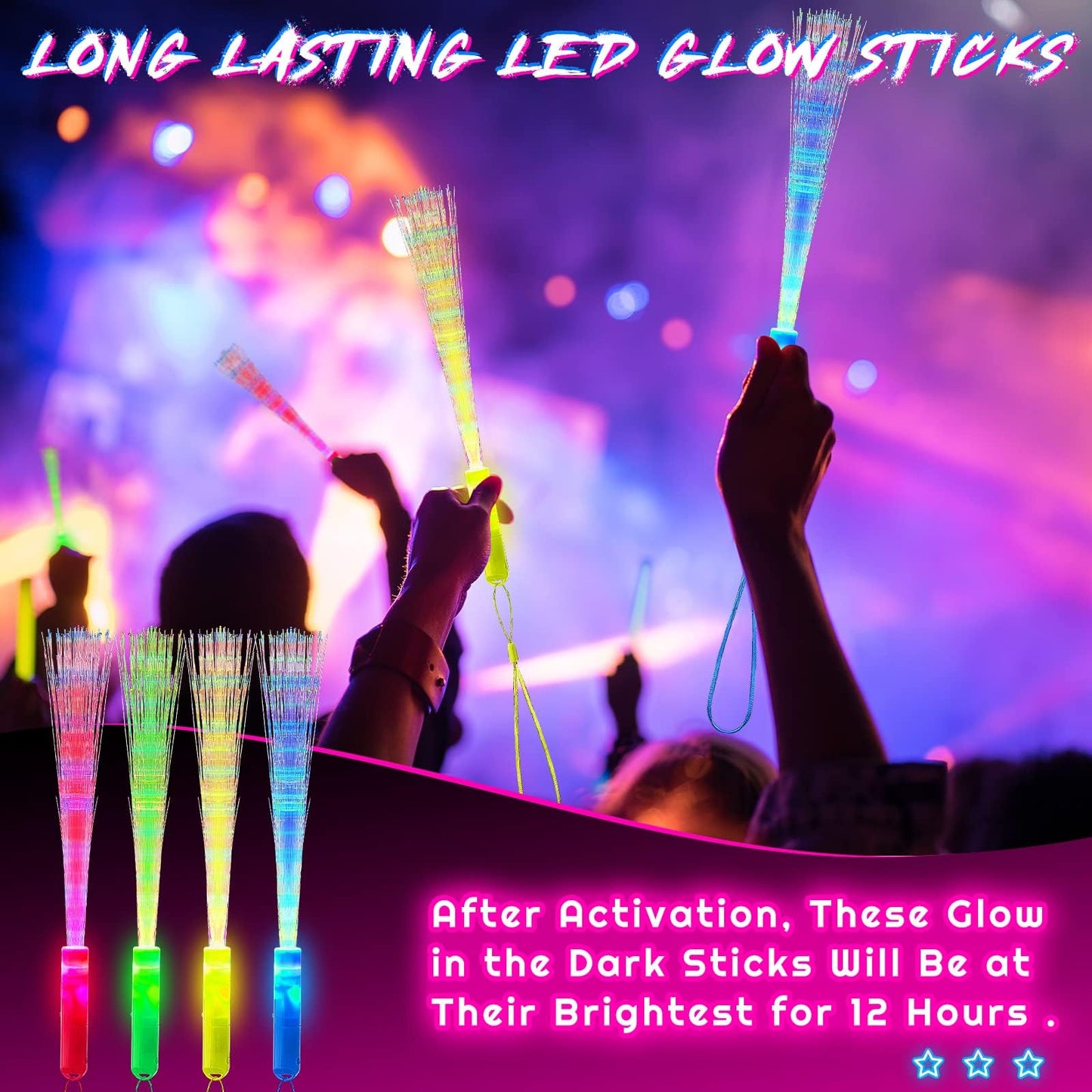 Zhanmai 24 Pieces Upgraded Glow Fiber Wands Sticks K-pop Concert LED