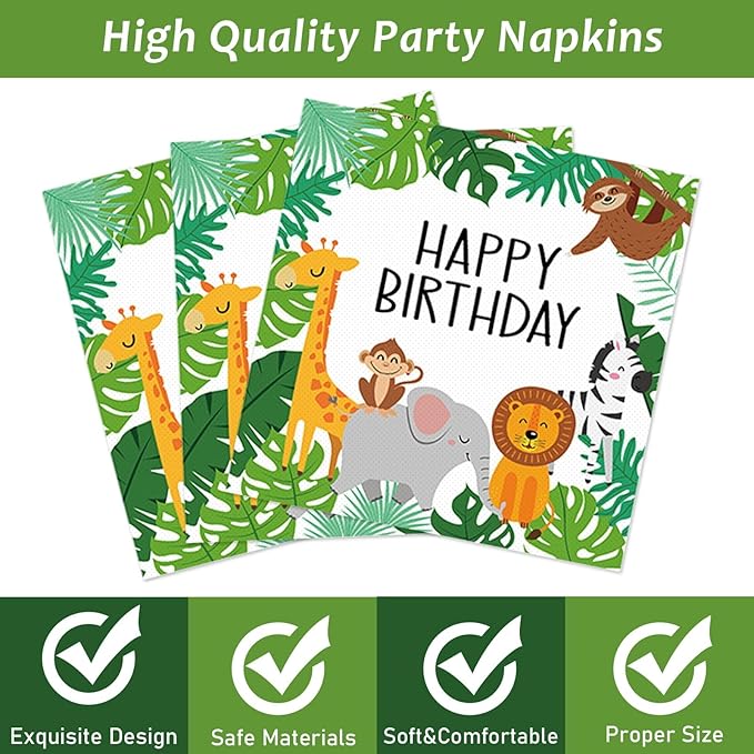 96PCS Jungle Birthday Party Plates and Napkins Safari Animals