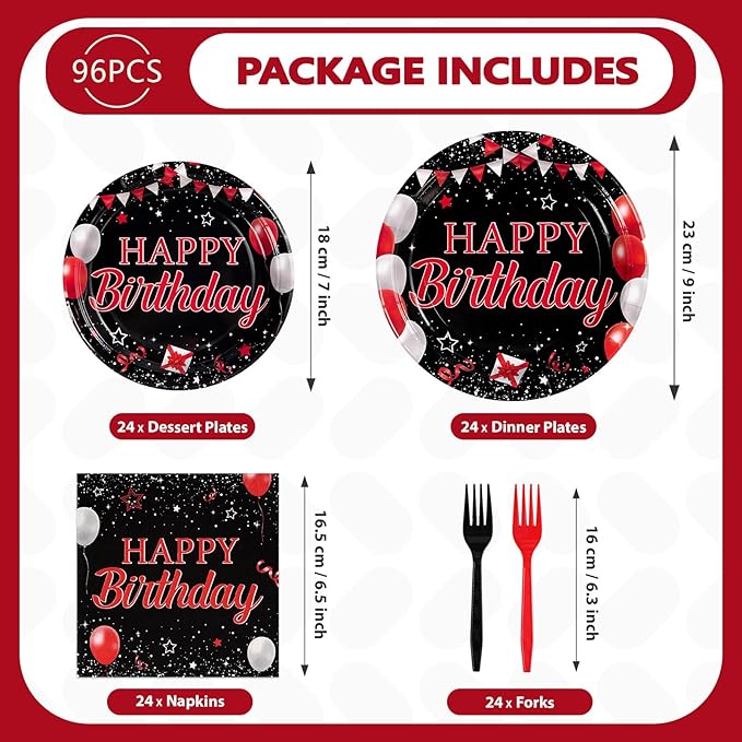 96Pcs Red and Black Birthday Party Decorations Valentine's Day Red