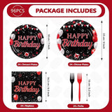 96Pcs Red and Black Birthday Party Decorations Valentine's Day Red