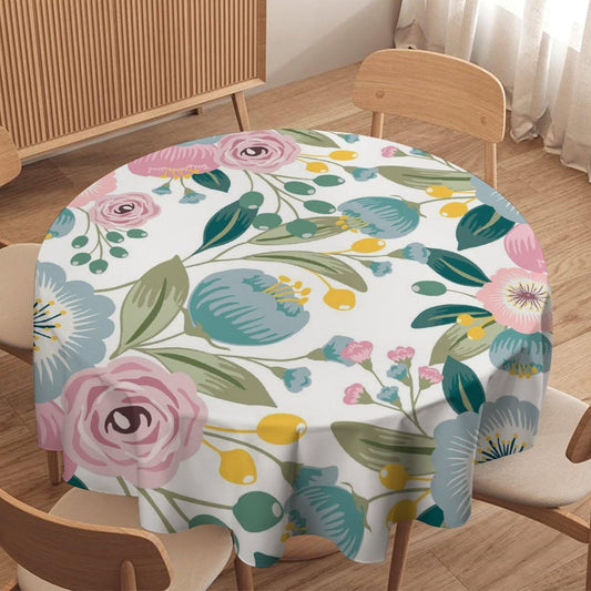 JanJCurt Spring Floral Tablecloth, Boho Blue Blossom Wildflowers Girly