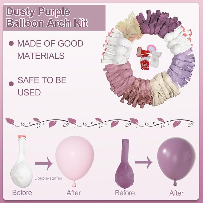 Amandir 173Pcs Dusty Purple Balloon Arch Garland Kit, Double-stuffed