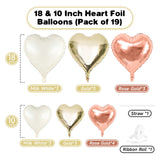 Rose Gold White Heart Balloons, 19PCS Champagne Gold Heart Shape