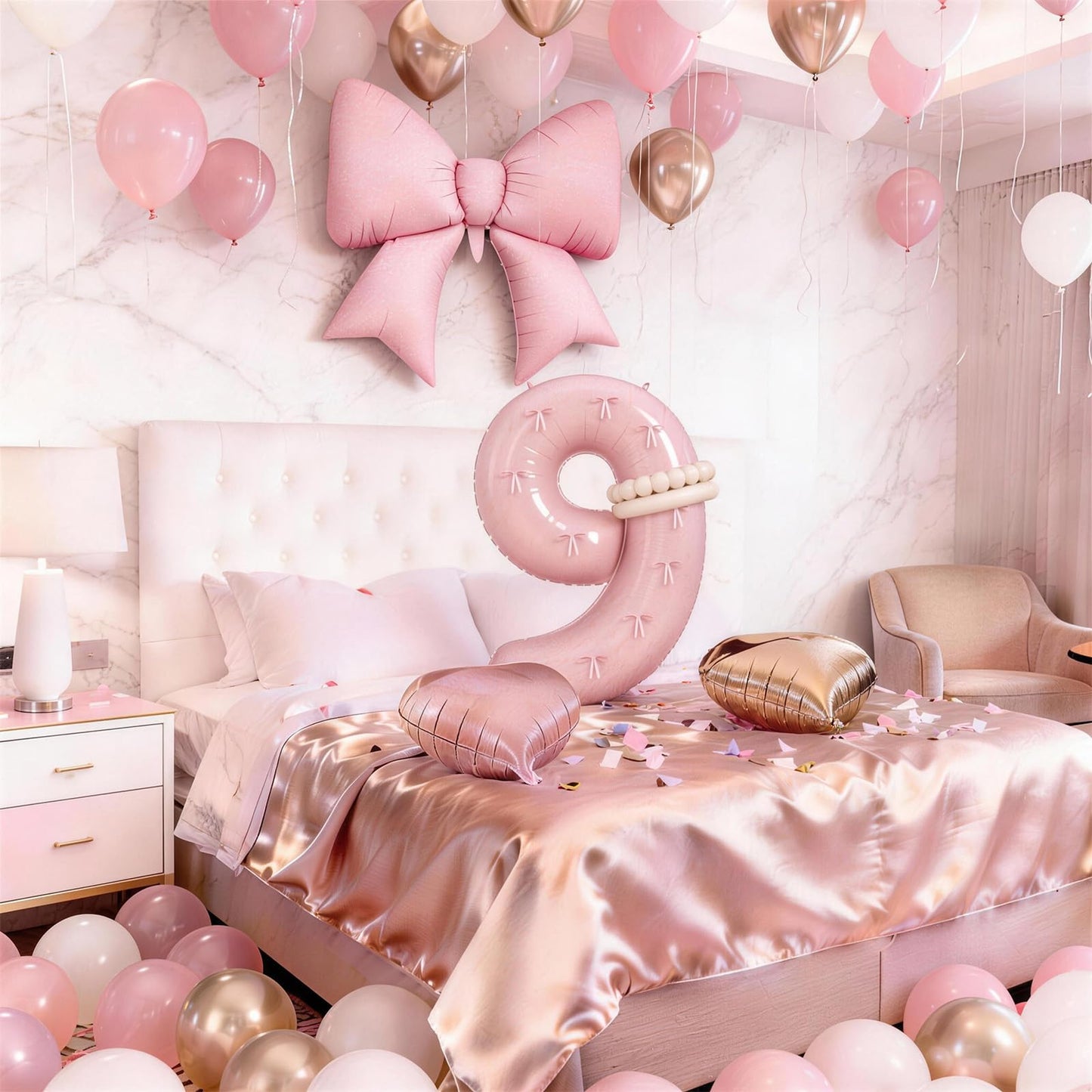 Light Pink 9 Balloon Number, Dusty Baby Pink Gold Sand White Latex
