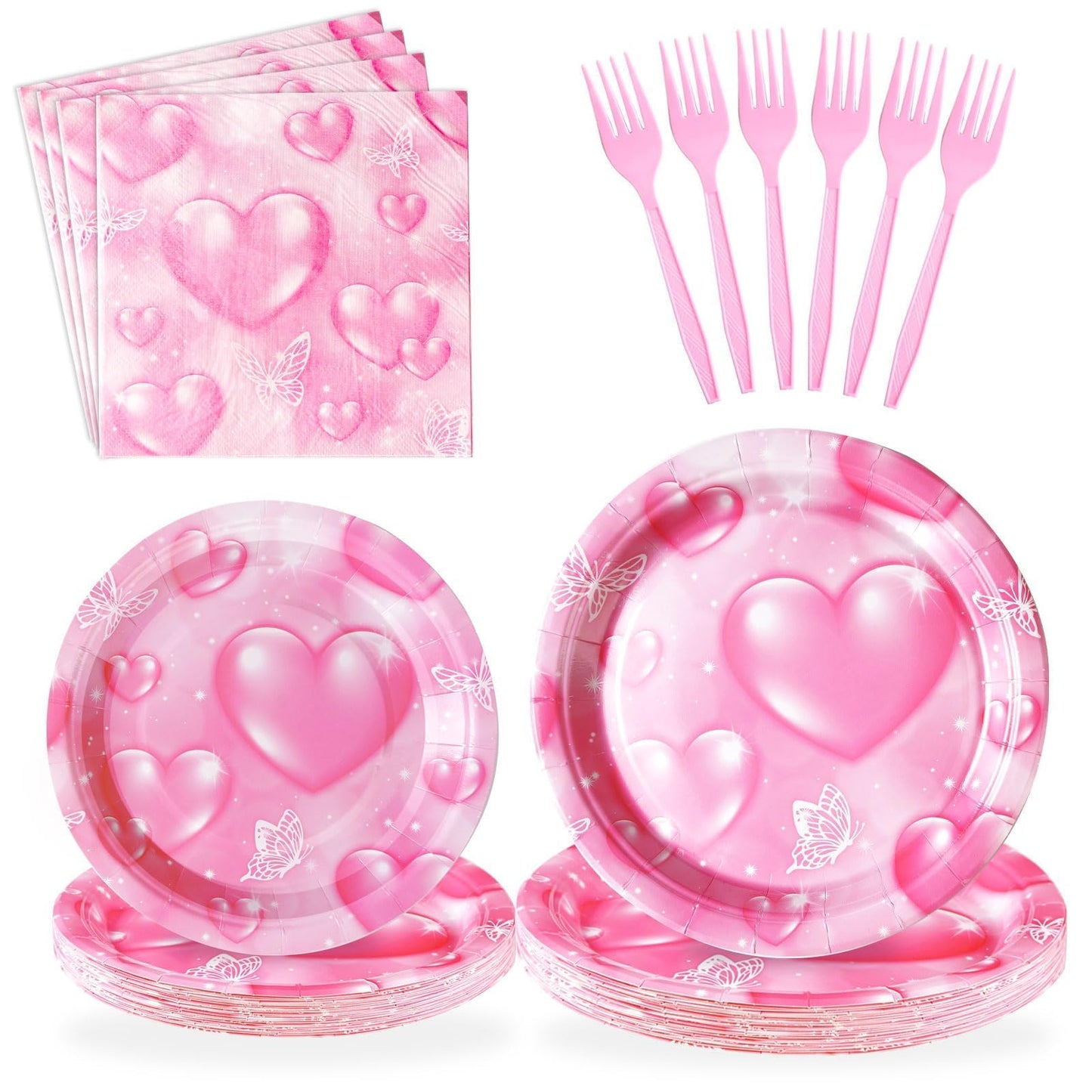 Grencian 96Pcs 2000s Party Decorations Pink Heart Plates and Napkins