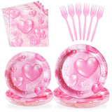 Grencian 96Pcs 2000s Party Decorations Pink Heart Plates and Napkins