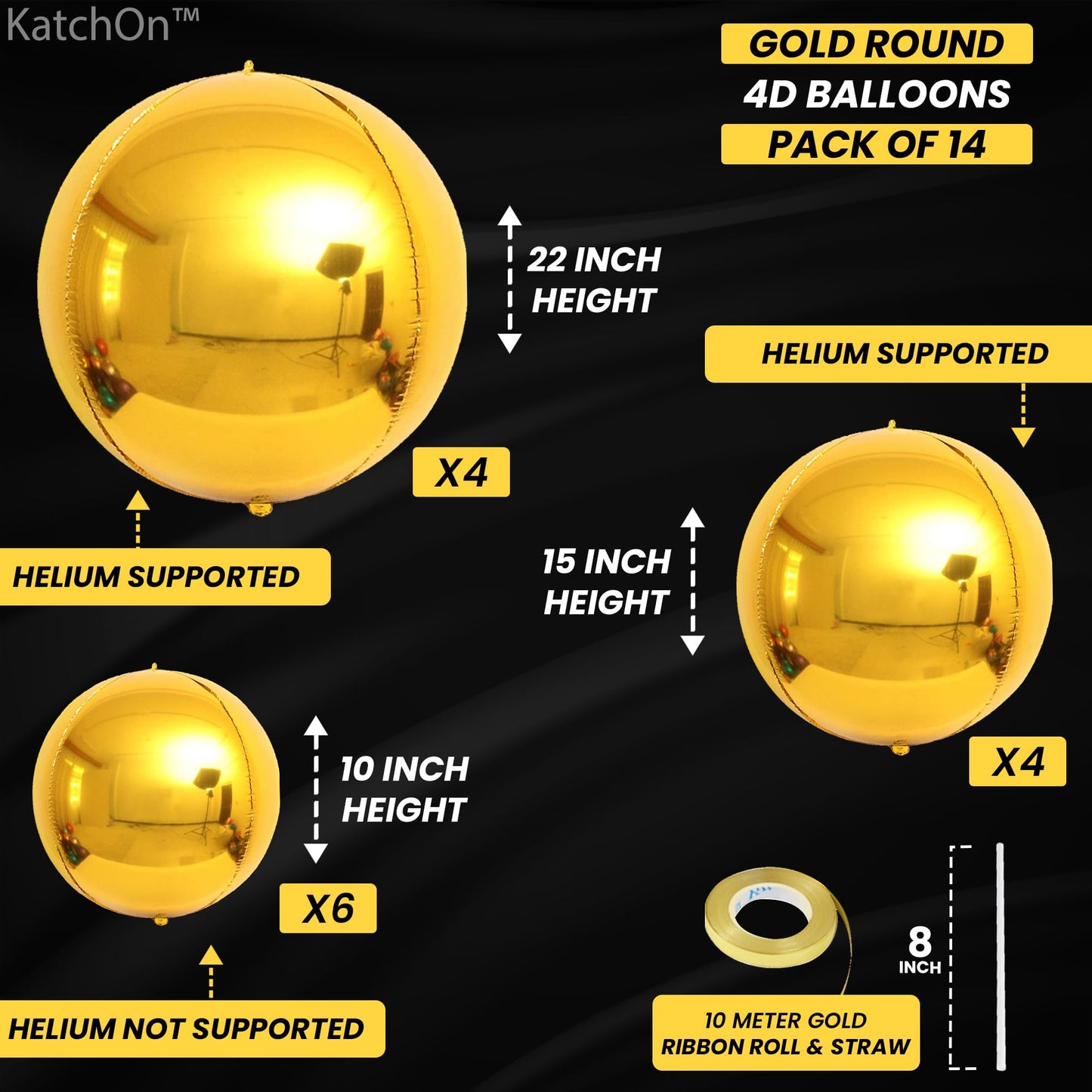 KatchOn, Gold Balloons - 22 Inch, Pack of 14 | Large Foil Metallic