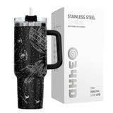 34HD Space Galaxy Tumbler 40oz with Handle and Straw, Sci-Fi Falcon