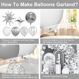 White and Silver Balloon Arch Garland Kit,White Silver Star Confetti