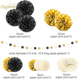 Black Gold Party Decorations 15 PCS Tissue Paper Pom Poms Kit for