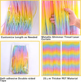 PIGETALE Pastel Rainbow Foil Fringe Curtains, 2Pcs 3.2x8.2ft Metallic