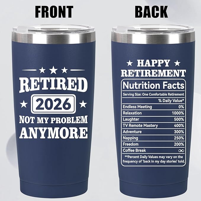 Retirement Gifts for Men & Women 2026 20oz Navy Blue Tumbler Funny