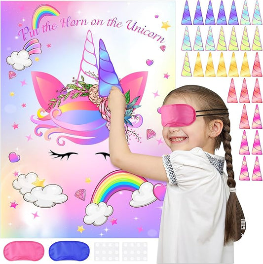 ASTARON Pin The Horn on The Unicorn Game for Kids Birthday Party,