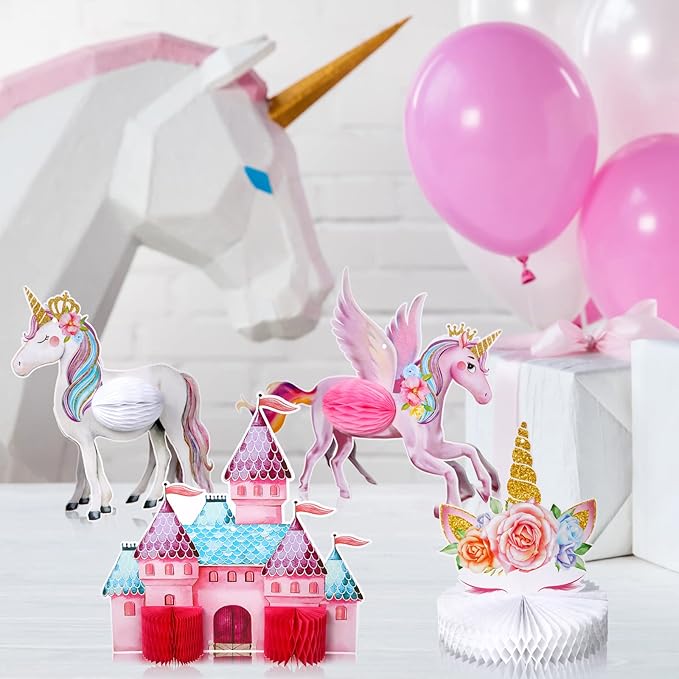 10 Pcs Unicorn Rainbow Centerpiece Unicorn Honeycomb Centerpiece